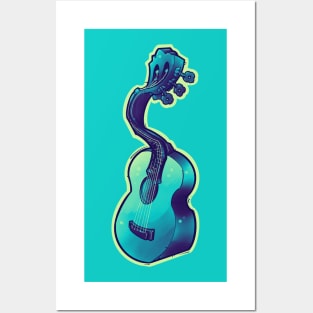 aqua blue acoustic guitar twisting Posters and Art